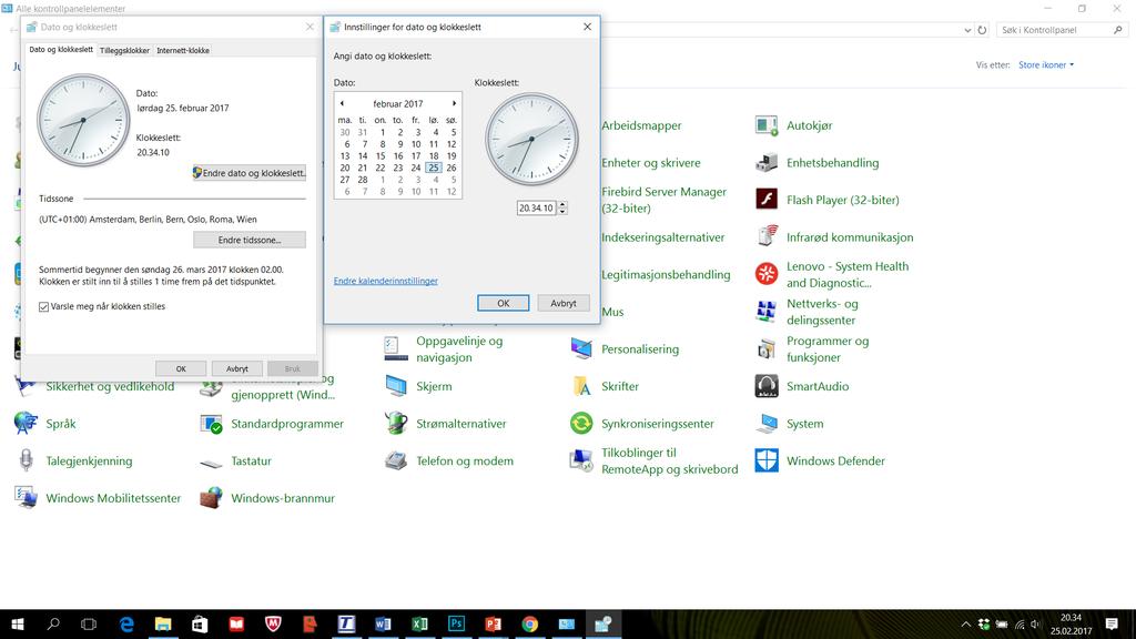 Klikk på «Endre dato og klokkeslett»