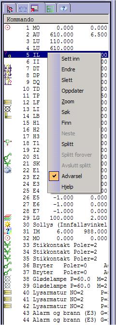 14 Konseptet DDS-CAD 9 FP Hva som skal vises i listefeltet velges ved å høyreklikke i hovedknapperaden.