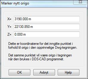 32 Sette inn dwg-fil DDS-CAD 9 FP Koordinatene skal ikke endres. Bekreft dialoigen med [OK]. Endring av origo er ferdig og filen kan lukkes og lagres.