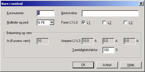 98 Automasjon DDS-CAD 9 FP 1 2) I dialogen som åpnes endres kursnummer oppe til venstre, pass på å