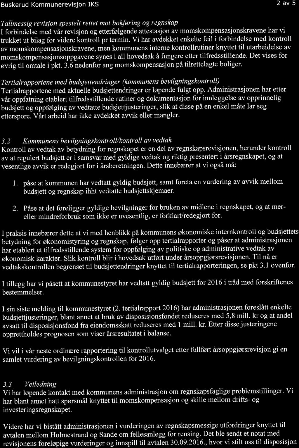 3/17 Regnskapsrevisjon 2016 - brev nr.19 til kontrollutvalget.