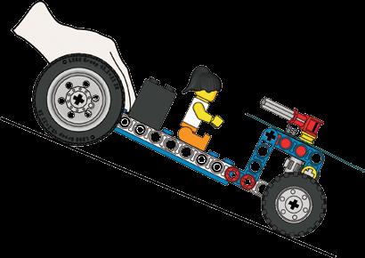 Vurdering Mål hvor langt den tomme vognen ruller. Mål med en tommestokk og sammenlign med viseren på skiven. Skriv ned lengden og bruk en LEGO kloss som en markør der hvor vognen stoppet.