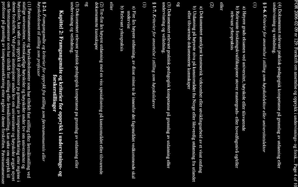 FOR 2006-02-09 nr 129: Forskrift om ansettelse og opprykk i undervisnings- og forsk.