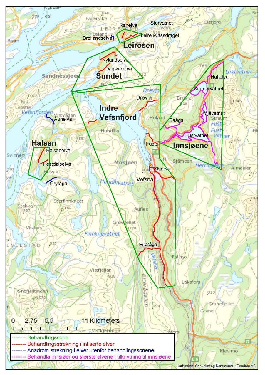 2 Områdebeskrivelse Vefsna ligger i Nordland fylke og renner ut i sjøen innerst i Vefsnfjorden (66 N, 13 Ø).