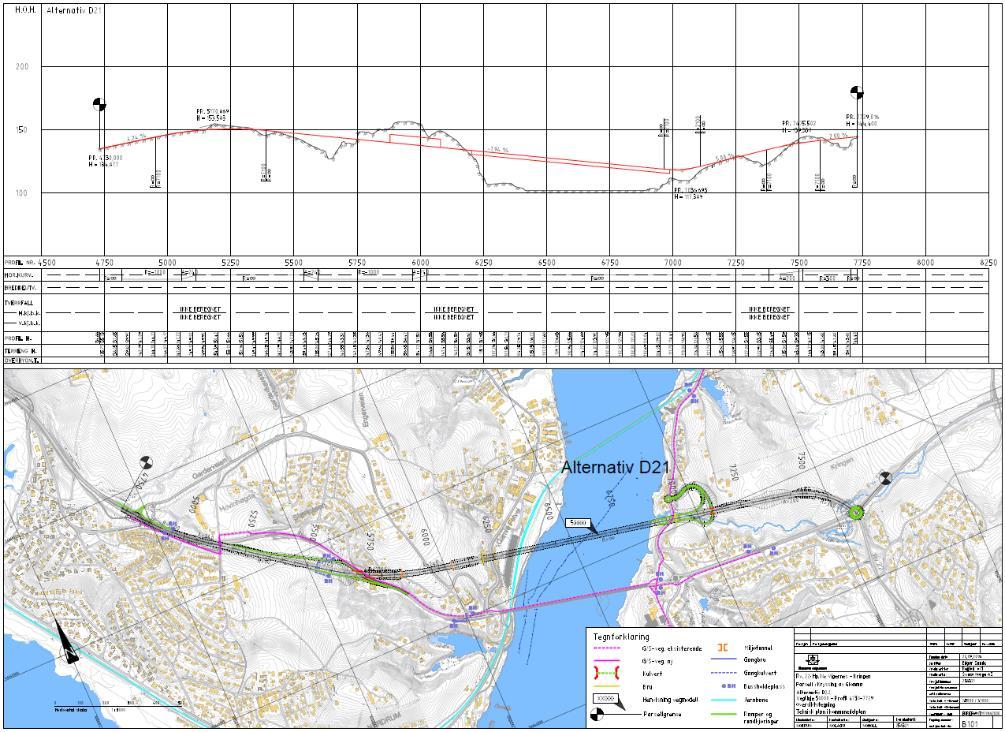 2.6 Alternativ D2.1 Linje D2.1 tar av fra eksisterende rv. 22 rett etter Hovinhøgdatoppen.