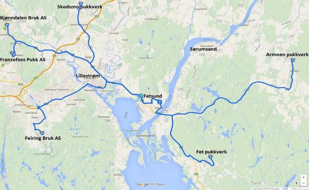 Figur 2-23 Potensielle transportveier til aktuelle deponier i området fra østre tunnelpåhugg Vestre tunnelpåhugg E2 Østre tunnelpåhugg E2 Pukkverk/bruk Avstand Kjøretid Avstand Kjøretid Skedsmo