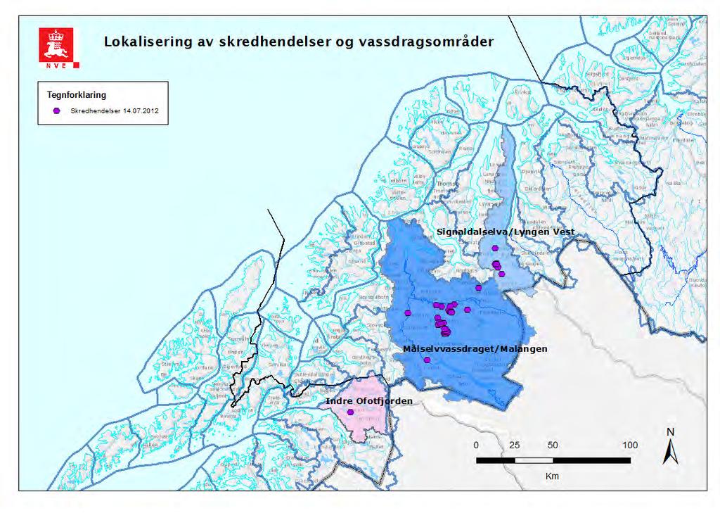 Figur 14. Antall jordskredhendelser per kommune.