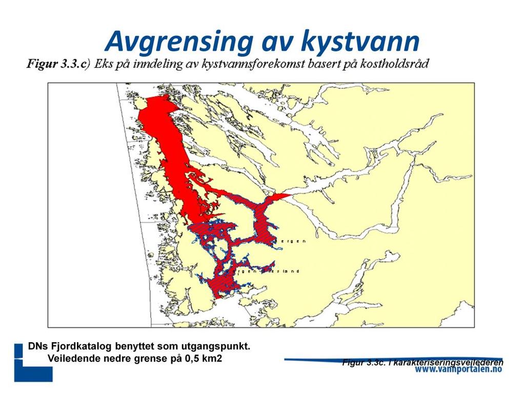 Kystområder For kystområdene er DNs reviderte Fjordkatalog brukt som utgangspunkt for inndelingen i vannforekomster.
