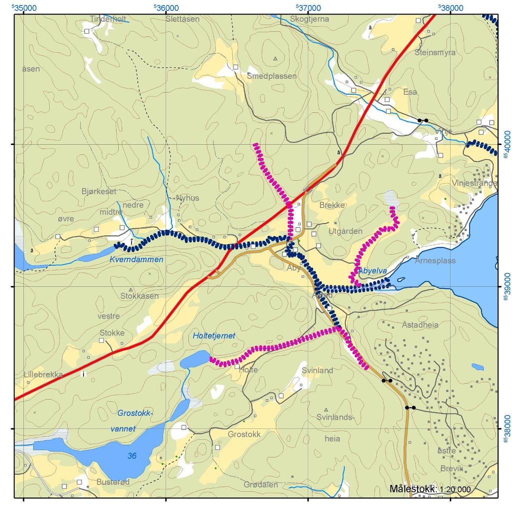 Åbyelva OBJEKTID 13096817 WaterBodyID 017-3-R Anadrom areal (m2) 18000 UTM sone 32 øst nord Anadrom lengde (m) Ca 3000 Utløp 537500 6539000