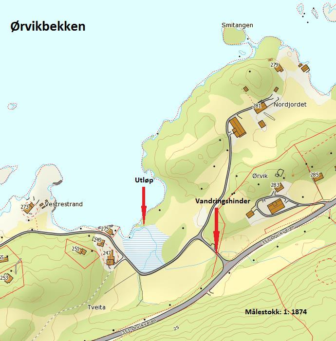 OBJEKTID IR WaterBodyID IR Anadrom areal (m2) UTM sone 32 øst Nord Anadrom lengde (m) 100 Utløp 519486 6522186 Sist undersøkt 10.05.