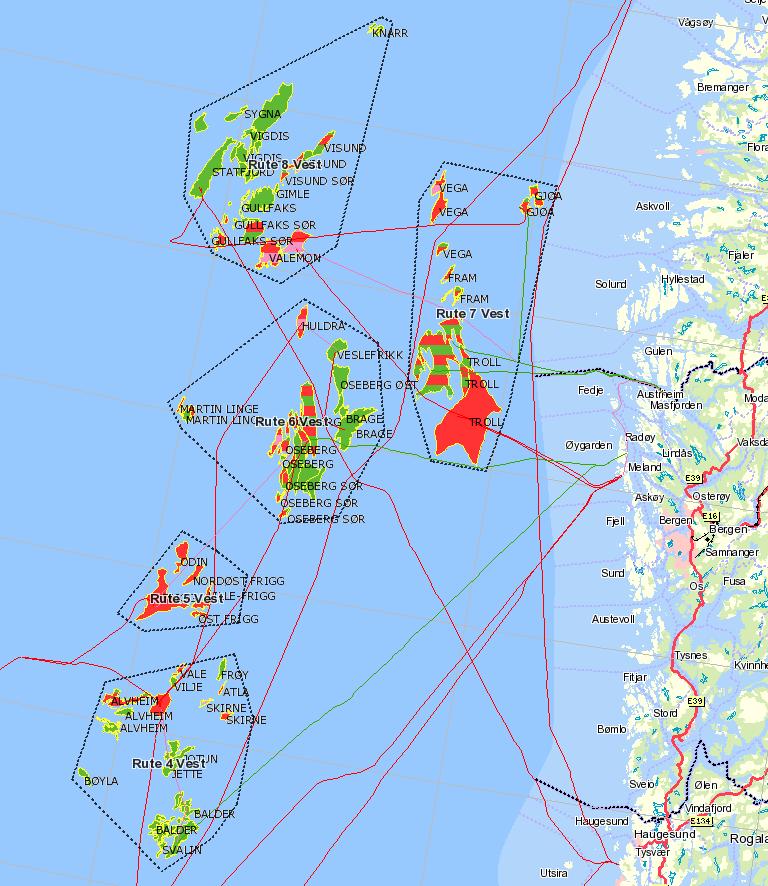 Område 2 Vest Rørledninger Knarr Sygna Murchison Vigdis Statfjord Visund Gimle Gullfaks Valemon 62 N Vega Gjøa Fram Troll