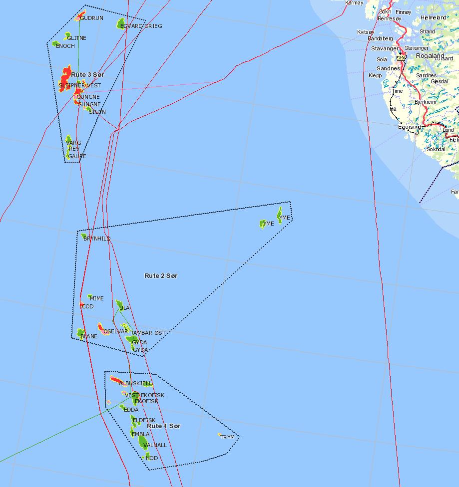 Område 1 Sør Rørledninger 59 N Gudrun Edvard Grieg Glitne Enoch Sleipner Gungne Sigyn Varg Rev Gaupe