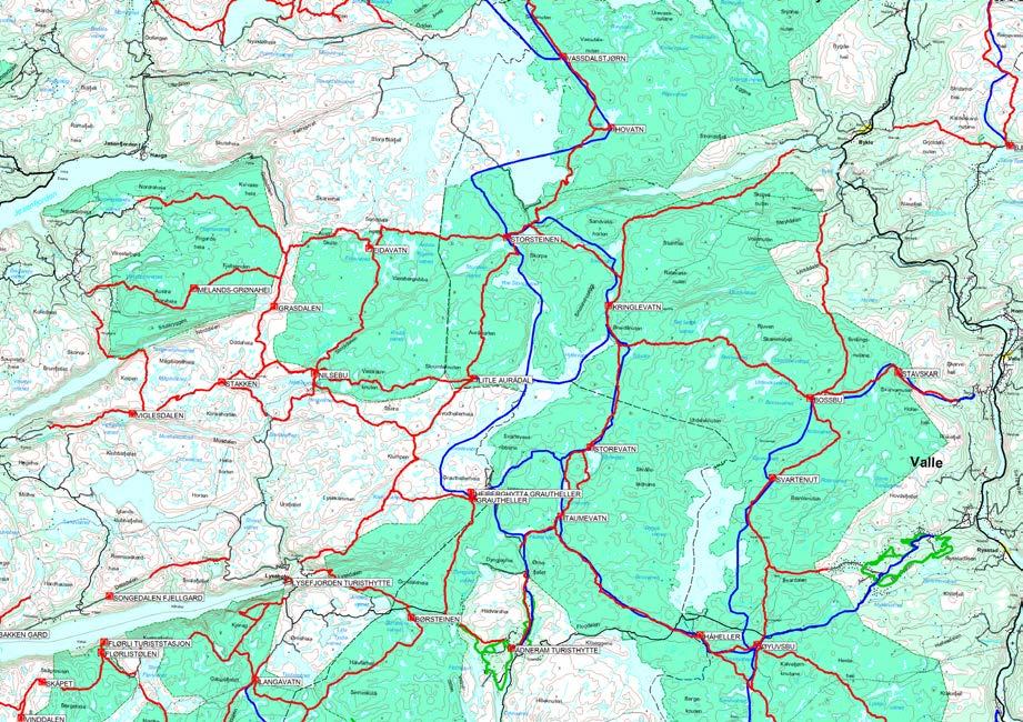 Løypekart - Midtre del Verneområda i Setesdal Vesthei, Ryfylkeheiane og Frafjordheiane Løypekart - nordre del Verna område Grense for verneområdet Merka