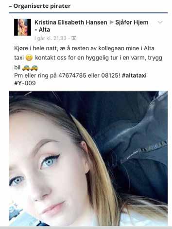 10 < TAXI 3-2017 TAXI 3-2017 > 11 Tusenvis av Facebookpirater 400.000 er et nøkternt anslag på antall personer som er medlem av ulike pirattaxigrupper på Facebook.