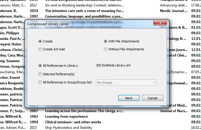 Compressed Library Compressed Library brukes for å sikkerhetskopiere biblioteket ditt i en fil, eller sende hele eller deler av biblioteket via e-post. Velg File Compressed Library (.enlx).