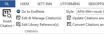 Sett inn referanser i Word: to måter Bruk EndNotemenyen i Worddokumentet Insert citation: fra Word kan du søke etter bestemt(e) referanser og så