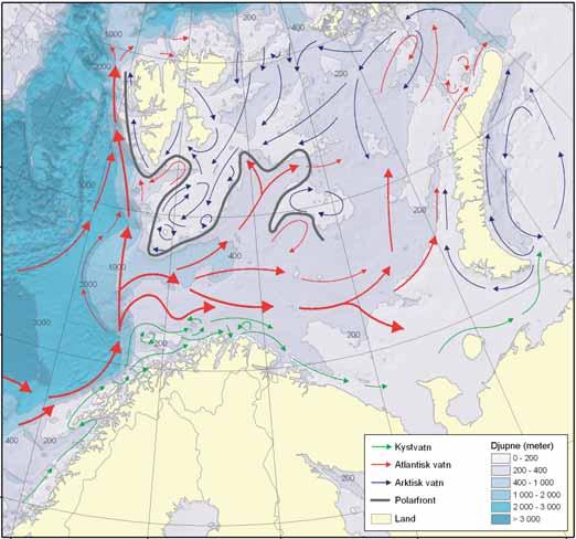 Mengda vatn og temperaturen i vatnet som kjem frå Norskehavet, endrar seg frå år til år, og har mykje å seia for kor varmt det er inne i Barentshavet.