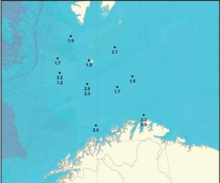 28 HAVETS RESSURSER OG MILJØ 29 KAPITTEL 1 ØKOSYSTEM BARENTSHAVET 1.2.2 FORURENSNING Havforskningsinstituttet har gjennom mange år overvåket forurensning i Barentshavet.
