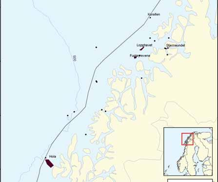 Romsdal) Goosen (Møre og Romsdal) Hesteskoen (Nordland) Træna (Nordland) Hola (Nordland) Fugløyrevet (Troms) Lopphavet (Finnmark) Stjernsundet (Finnmark) Korallen (Finnmark) Kategori 3 er korallrev