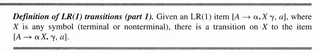 γ, a] Vi flytter oss ett hakk framover i høyresiden, men produksjonen forblir i samme sammenheng a = look-ahead LR(1)-itemer: [A α.