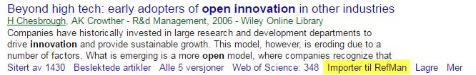 5. Valget Importer til RefMan er nå synlig. 6. Åpne scholar.ris filen som du har lastet ned 7. Fyll ut brukernavn og passord om du blir bedt om det.