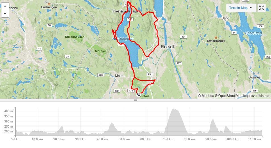 Løypekart Lang runde M Senior Start og mål / arena Ritt 17 Hurdalssjøen +