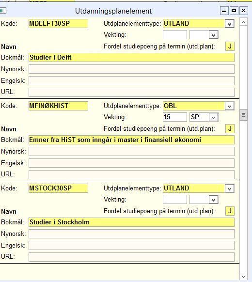 Dette må defineres i en egen tabell før det kan tas i bruk Utdanningsplanelementer brukes for