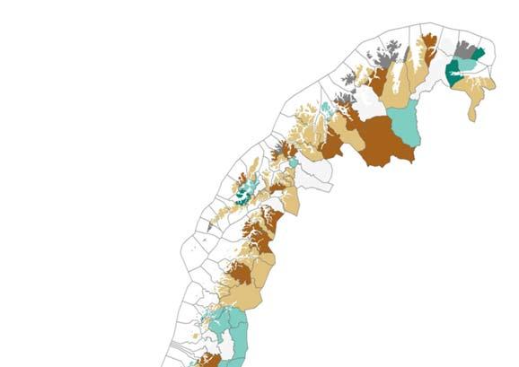121 Figur 6.1 Prosent endring av fulldyrka areal i drift over fem år per kommune i perioden 2010 til 2015.