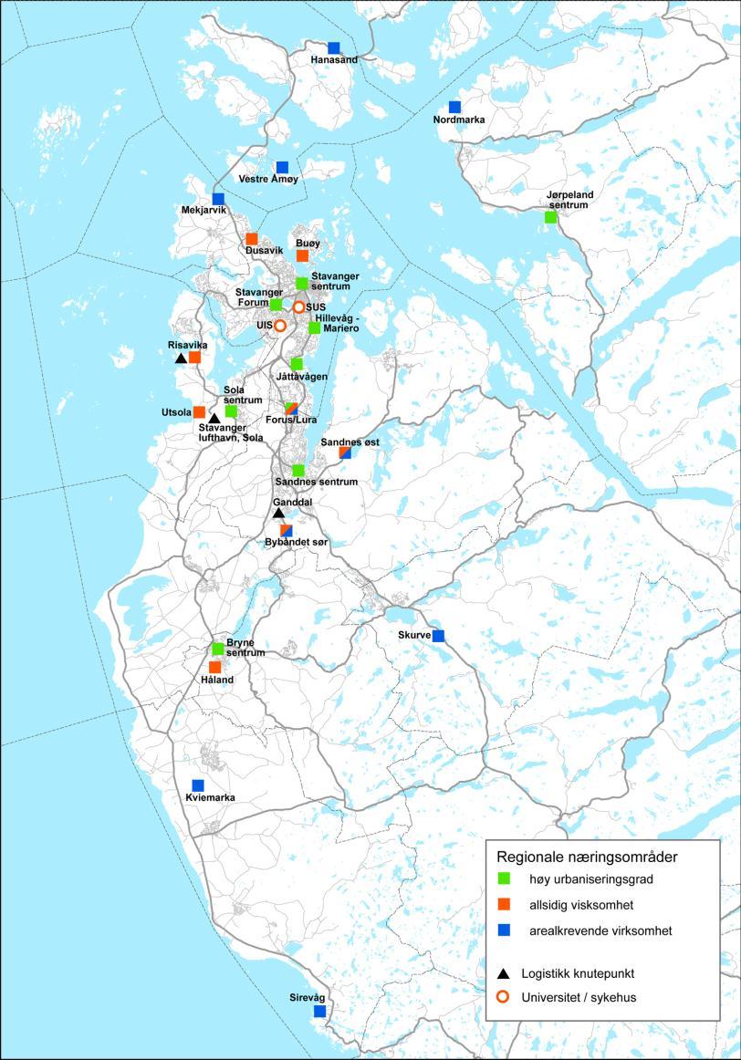 Regionalplan Jæren planer for Forus -retningslinjer for regionale næringsområder: - Virksomhetsstyring (type næring mht arbeidsplass- og besøksintensitet) -