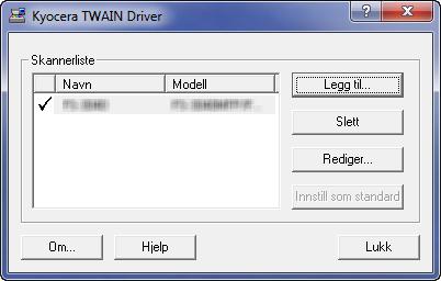 2 Konfigurer TWAIN Driver. 2 3 (Nettverk) 4 Angi maskinnavnet. Sett måleenheter. Velg denne maskinen fra listen.