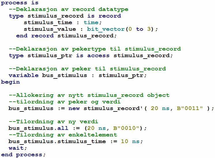 Bruk av record datatyper