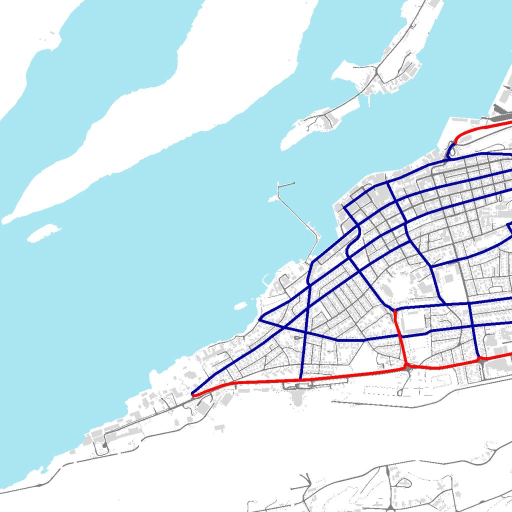 Eksisterende ruter De røde linjene viser hvilke ruter som