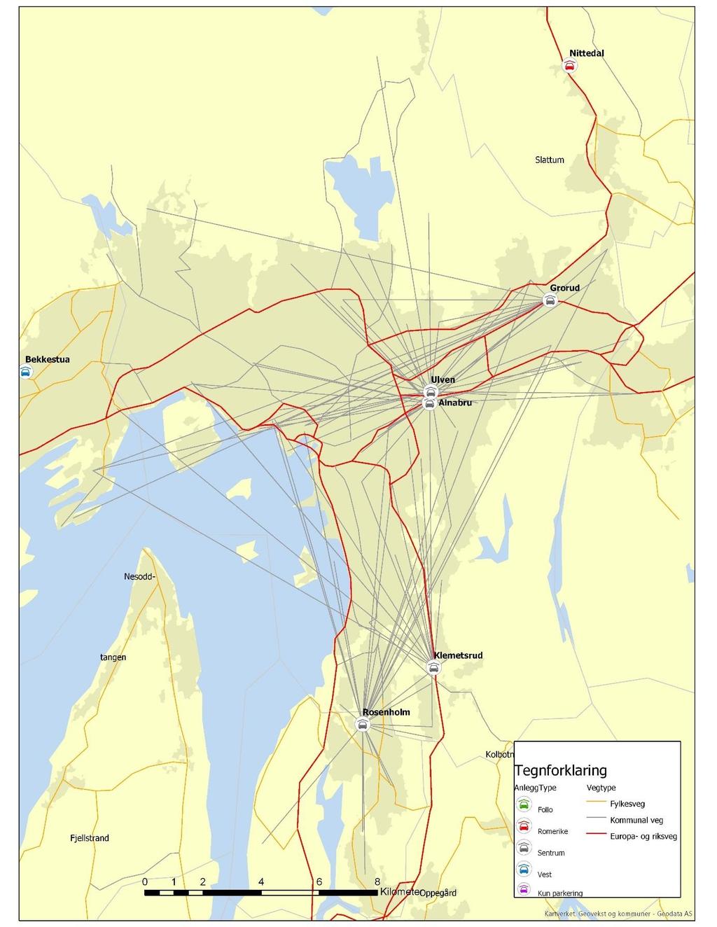 Illustrasjon: Oslo og Oppegård med bussanlegg.