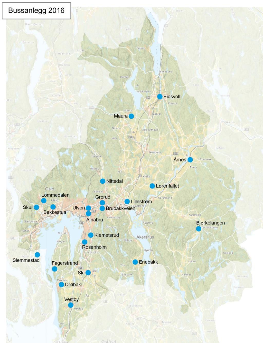 Illustrasjon: Dagens situasjon: 22 bussanlegg