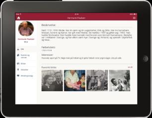 sted på skjermen. Med appen kan dere se på bilder og historier for å finne gode samtaleemner sammen. Hvis du ønsker å legge til eller endre innhold, kan du åpne www.minmemoria.