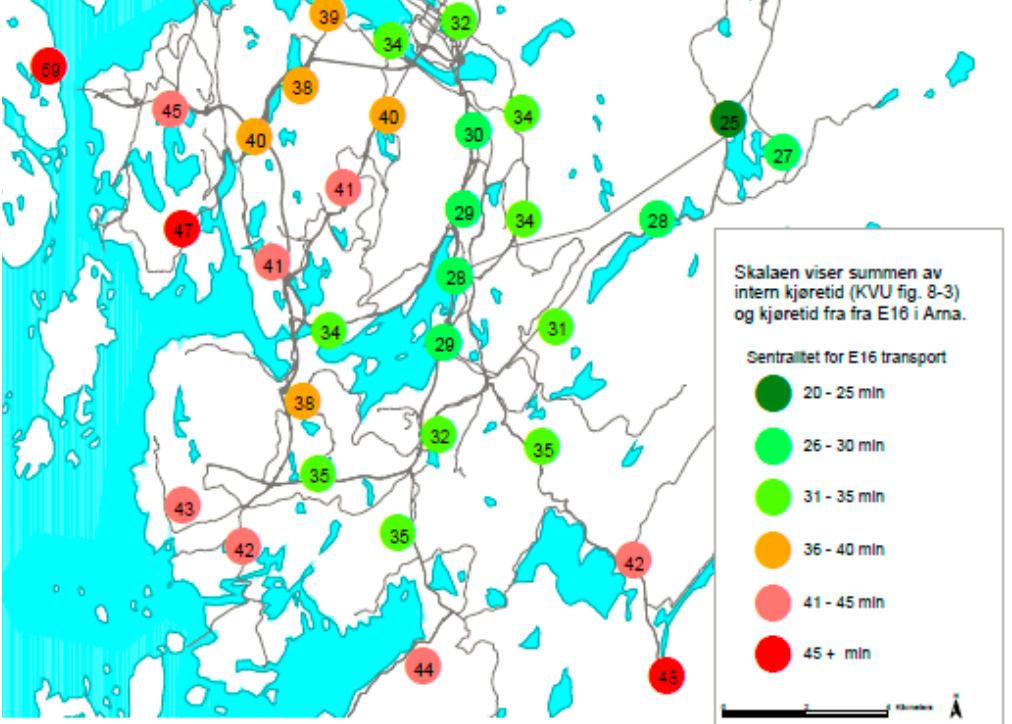 ift samlet transportarbeid Å vektlegge avstand mellom en mulig terminallokalisering og hovedvei for inn- og uttransportert bilbasert gods bidrar til å