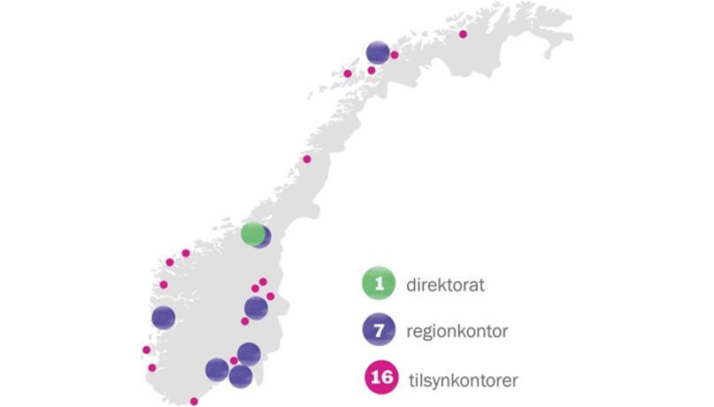 Arbeidsdepartementet Overordnet enhet: Direktoratet for Organisert i 7 regioner