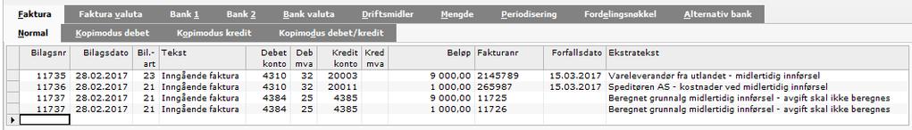 Bokføringen av slik import er dokumentert i dokumentet «Dokumentasjon ny MVA lov og SAF-T 2017 for Visma Business» under post 11 Innførsel av varer som er fritatt for merverdiavgift.