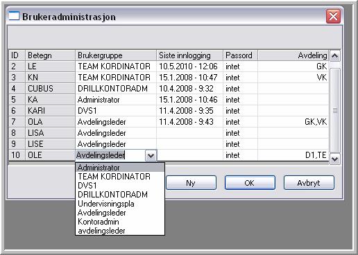 Du kan knytte brukeren til en annen brukergruppe ved hjelp av kombinasjonsboksen