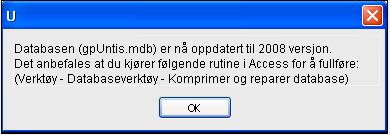 Dette gjøres fra menyen "Tools Database Utilities Compact and Repair Database".. Obs! Databaseoppdateringen til versjon 2008 kan ikke reverseres.