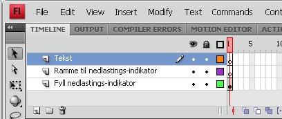 Når actionscriptet registrerer hvor mye av innholdet som lastes ned, gir scriptet beskjed til nedlastings-indikatoren om å utvide seg i MovieClipets X-retning etterhvert som innholdet lastes ned.