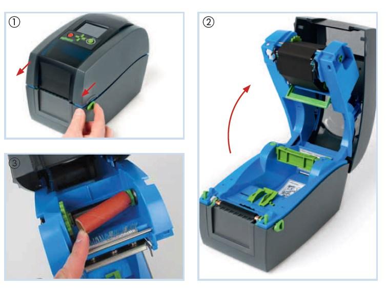 1. Installasjon av printer Åpne dekselet ved å dra i de to grønne hendlene på hver side av printeren samtidig.