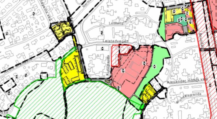 Side 2 Kartutsnitt som viser gjeldende og pågående reguleringsplaner i området. Leistadvegen er markert med rød skravur i senter av kartet. 3. Beskrivelse av planområdet, eksisterende forhold 3.