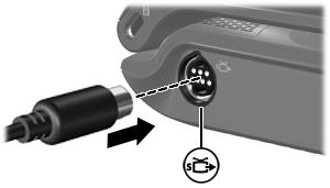 Bruke S-Video-ut-kontakten S-Video-ut-kontakten med 7 pinner brukes til å koble datamaskinen til en eventuell S-Video-enhet, for eksempel fjernsyn, videospiller, videokamera, overheadprojektor eller