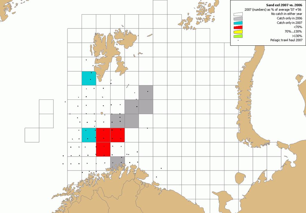 Fangstene er noe endret fra 2006, i noen områder der vi fant tobis i 2006 finner vi det ikke i år.