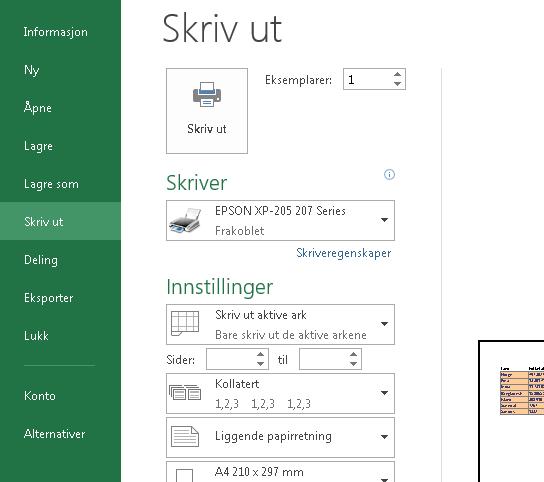 Vis sideoppsett Ved å vise sideoppsett mens du jobber får du se hvordan regnearkmodellen blir fordelt på flere sider ved utskrift.