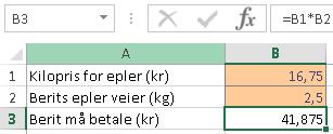 Oppgave i Nummer 8 Sett inn formel i regnearket du laget for oppgave 2.47.