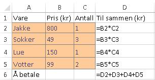 eks B1, eller du kan klikke i den cellen du vil referere til.