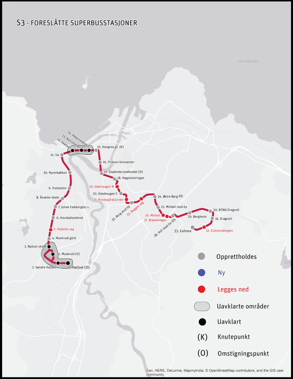 S3:Rydningen - sentrum - Gløshaugen - Moholt -