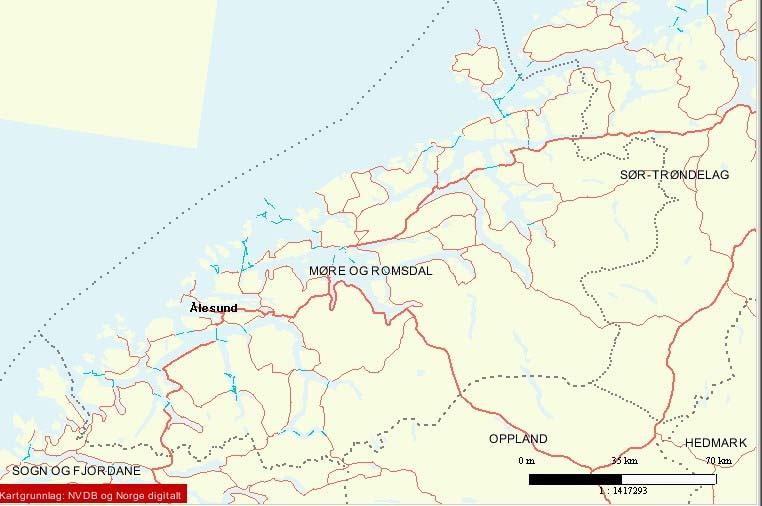 Vedlegg 2, Oversiktskart pr. fylke der ulykkene har inntruffet Kartene i dette vedlegget viser riksvegene i de tre fylkene som omfatter Statens vegvesen Region midt.